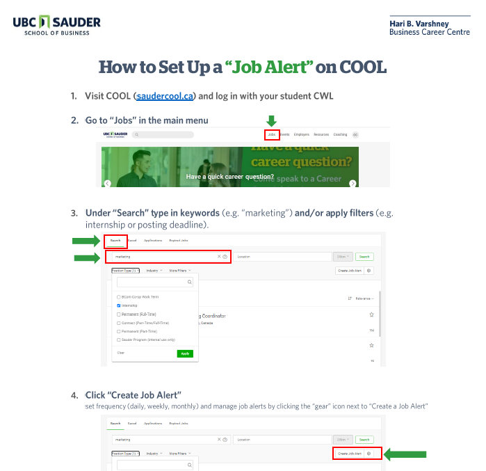 How to set up a job alert on COOL